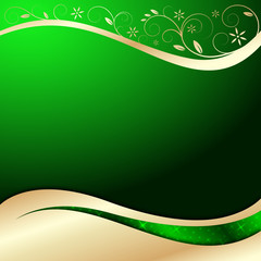 vector background in green/gold with floral elements