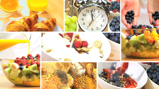 Montage of Healthy Tasty Breakfast Foods