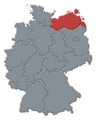 Map of Germany, Mecklenburg-Vorpommern highlighted
