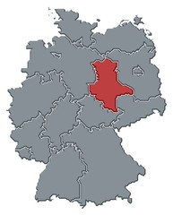 Map of Germany, Saxony-Anhalt highlighted