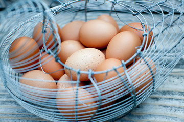 Eggs in wired basket