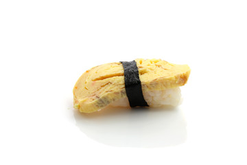 Egg sushi isolated in white background
