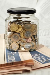 coins in money jar