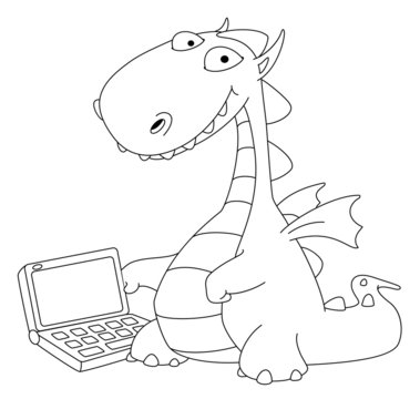 dragon and laptop outlined