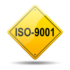 Señal amarilla texto ISO-9001 - obrazy, fototapety, plakaty
