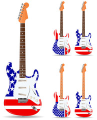 set of usa electric guitars isolated on white background