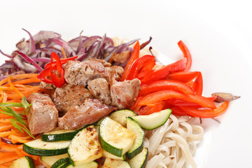 meat with vegetables and noodles