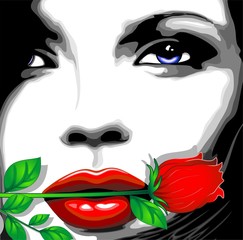 Viso Donna e Rosa Clip Art-Woman Girl's Face and Rose-Vector