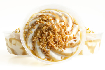 vanilla ice cream with caramel topping