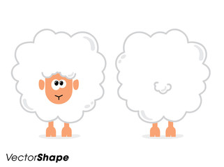 Funny cartoon sheep from front and behind