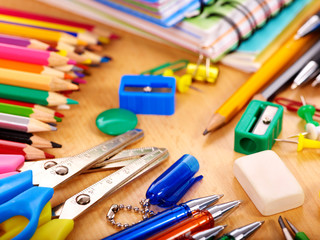 Close up of school supplies.