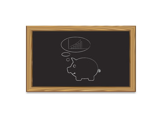 Chalkboard  with piggy bank thinking trend graph