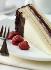 Cream cake with pickled raspberries