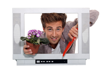 Concept shot showing gardening television programmes