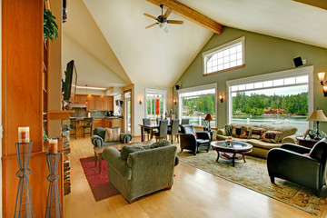 Living room with dining room table