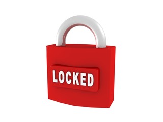 red lock with an inscription lock izolated on white