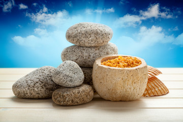 Spa still life - stones and bath salt