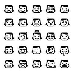 Set of 25 smiley faces. women characters