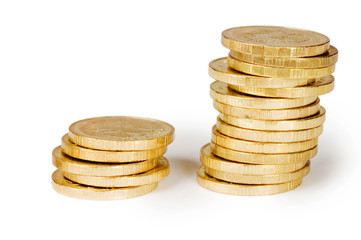Golden coins isolated on white background