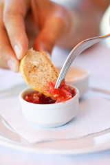 Red sauce in a small pot