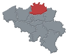 Map of Belgium, Antwerp highlighted