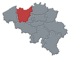 Obraz premium Map of Belgium, East Flanders highlighted