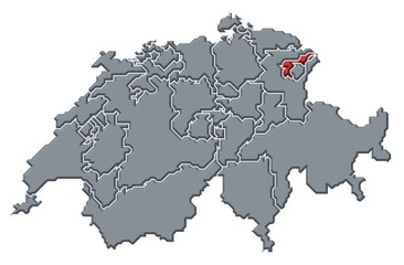 Map of Swizerland, Appenzell Ausserrhoden highlighted