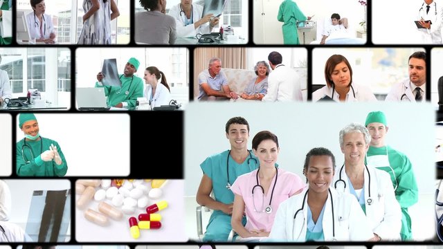 Montage of people in the hospital