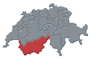 Map of Swizerland, Valais highlighted