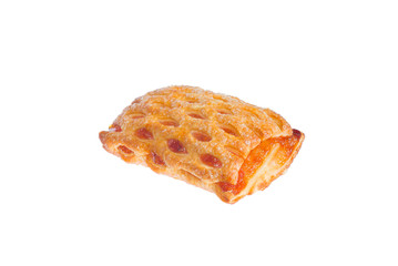 Puff pastry with apricot jam isolated on a white background.