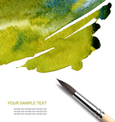 Abstract watercolor painted background with brush