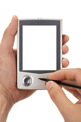 Making notes on pocket computer. Isolated