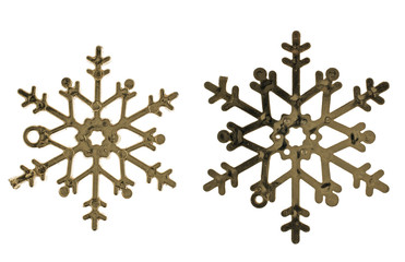 Two plastic gold color snowflake