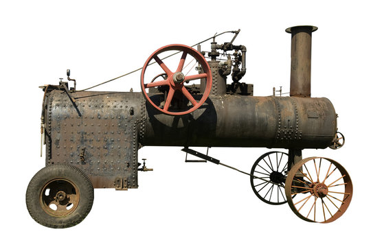 part of old steam tractor on a white background