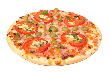 Fresh pizza on a white background