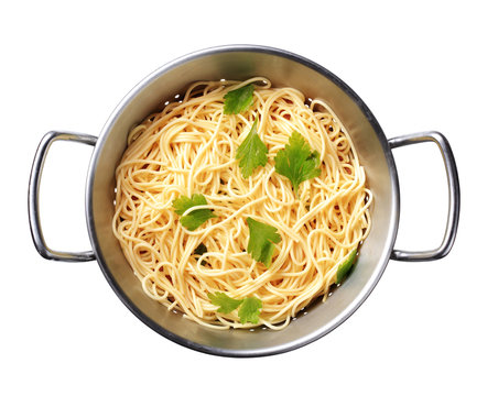 Spaghetti in a colander