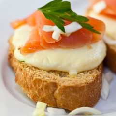 Crostinis with smoked salmon and mozzarella