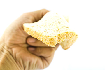 bread in his hand