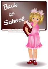 School girl with book, vector illustration