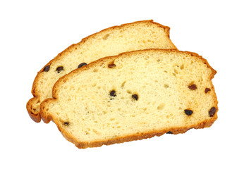 Two slices of fresh raisin bread