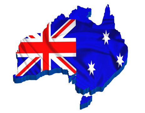 Australia map rendered with flag