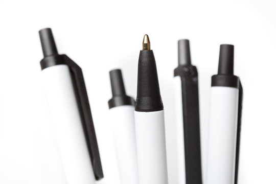A black and white ballpoint pen