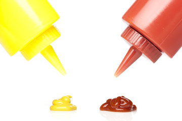 A mustard and ketchup bottle