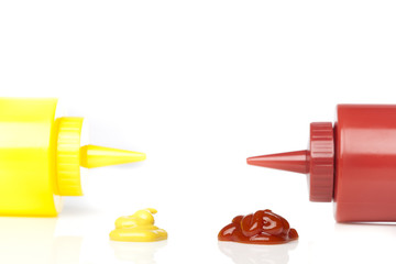 A mustard and ketchup bottle