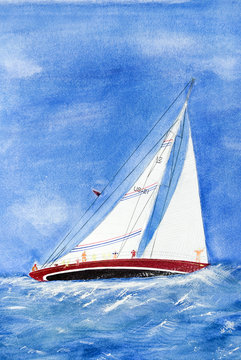 heeling sailboat painting