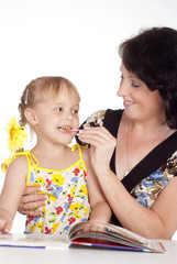 mom and daughter reading