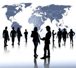 business people team with world