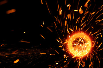 Sparks flare cutting  steel
