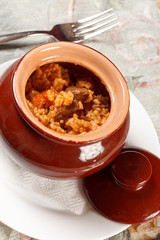 rice with meat in the pot