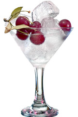 Ripe cherry and ice in  glass